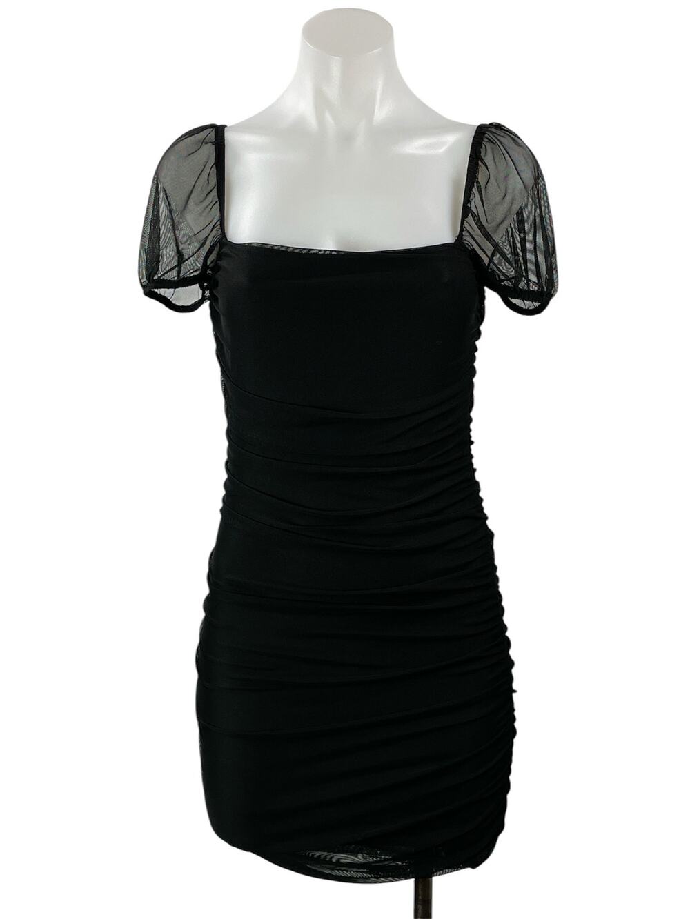 Princess Polly Black Short Sleeve Mesh Square Neck Mini Bodycon Dress Size 6